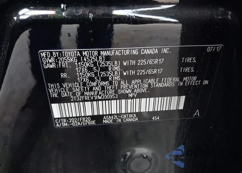 2017 Toyota Rav4 Le z USA, uszkodzony, nr VIN 2T3ZFREV1HW390953